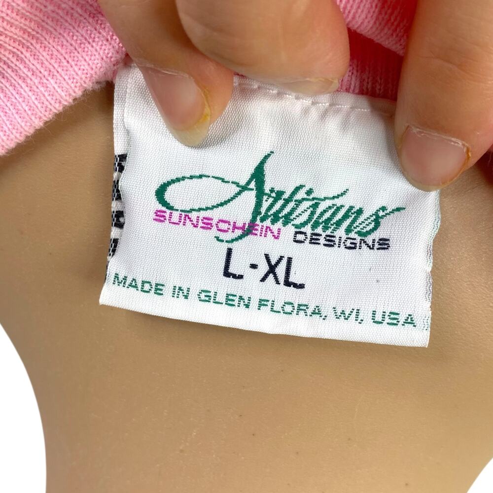 Vintage 1997 Artisans Sheep Shirt Sweatshirt Dress L/XL Pink Grannycore Kitsch - Picture 8 of 11